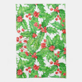 ホリーベリーの水の色クリスマスパターン キッチンタオル (縦)