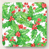 ホリーベリーの水の色クリスマスパターン コースター (正面)
