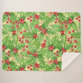 ホリーベリーの水の色クリスマスパターン シェルパブランケット (正面(横))