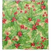 ホリーベリーの水の色クリスマスパターン シャワーカーテン (正面)