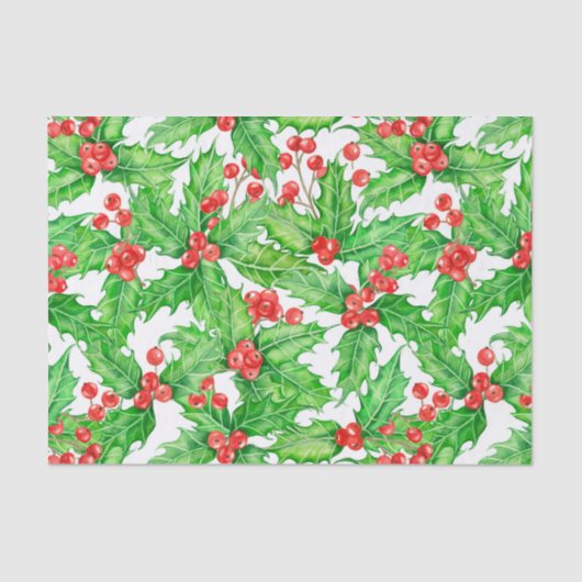 ホリーベリーの水の色クリスマスパターン 薄葉紙 (正面)