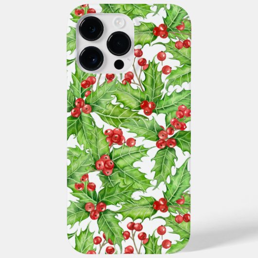 ホリーベリーの水の色クリスマスパターン Case-Mate iPhoneケース (裏面)