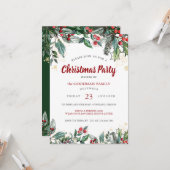 ホリーベリーの水の色ラインクリスマスパーティー カード (正面/裏面インサイチュ)