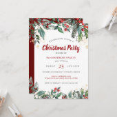 ホリーベリーの水の色ラインクリスマスパーティー カード (正面/裏面インサイチュ)