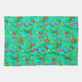 ホリーベリーの水色 キッチンタオル (横)