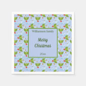 ホリーベリーは雪のパターンを星メリークリスマス スタンダードカクテルナプキン (正面)