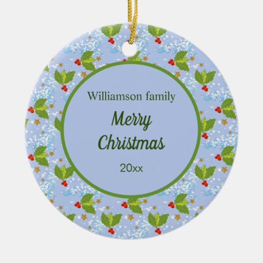 ホリーベリーは雪のパターンを星メリークリスマス セラミックオーナメント (正面)