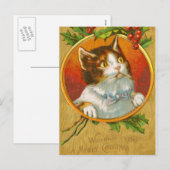 ホリーベリーを添えたクリスマスの子猫 シーズンポストカード (正面/裏面)