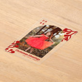 ホリーベリーアーチフォトレッドクリスマス アクリル招待状 (レイダウン)