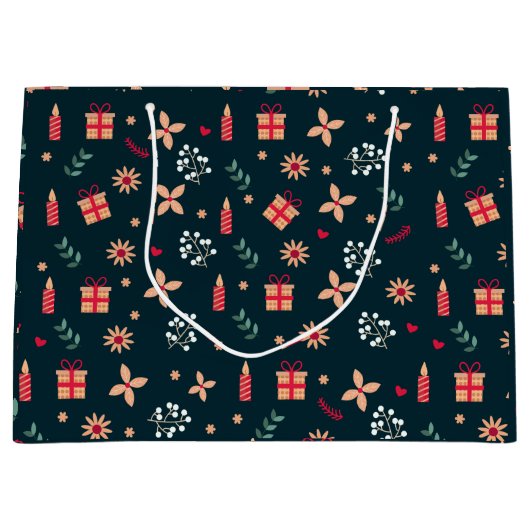 ホリーベリーアートパターンクリスマスアートキャンドルアートC ラージペーパーバッグ (正面)