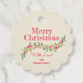 ホリーベリーオンアイボリークリスマスホリデースカロップ フェイバータグ (正面)