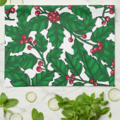 ホリーベリーオンホワイト キッチンタオル (折り畳み)