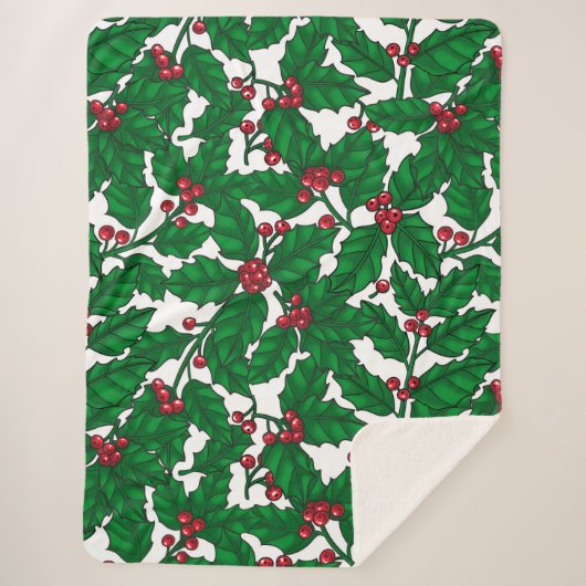 ホリーベリーオンホワイト シェルパブランケット (正面)