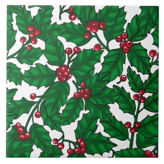 ホリーベリーオンホワイト タイル (正面)