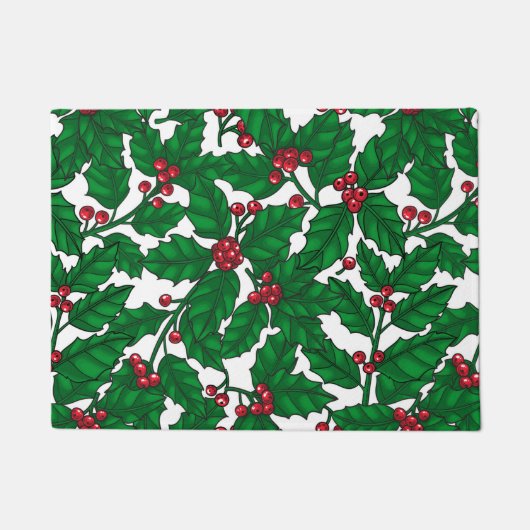 ホリーベリーオンホワイト ドアマット (正面)
