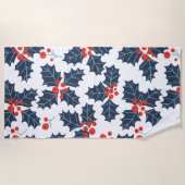 ホリーベリーオンホワイト ビーチタオル (正面)