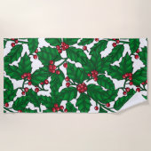 ホリーベリーオンホワイト ビーチタオル (正面)