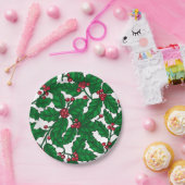 ホリーベリーオンホワイト ペーパープレート (パーティー)