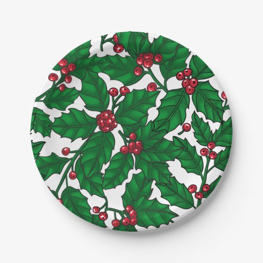 ホリーベリーオンホワイト ペーパープレート (正面)