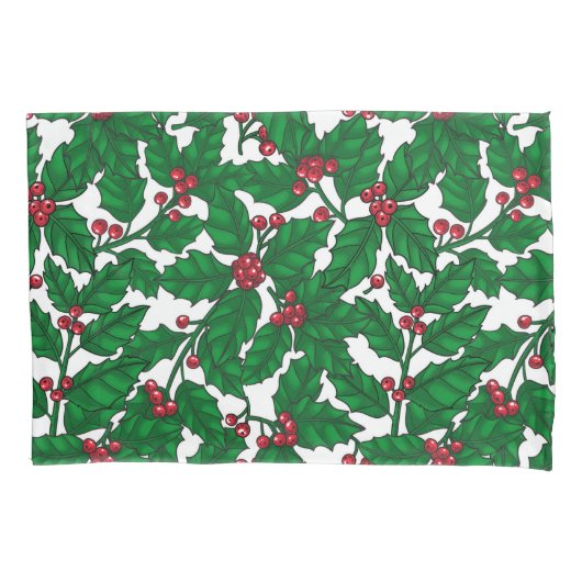 ホリーベリーオンホワイト 枕カバー (正面)