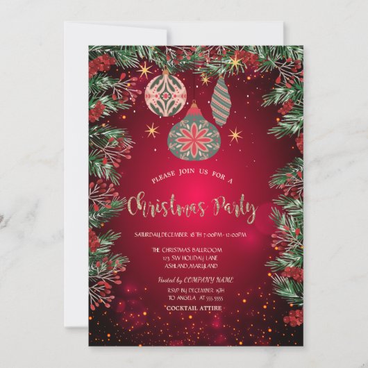 ホリーベリーオーナメントレッドカンパニークリスマス 招待状 (正面)