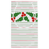 ホリーベリーガーランド赤、緑のストライプクリスマス スモールペーパーバッグ (裏面)