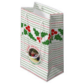 ホリーベリーガーランド赤、緑のストライプクリスマス スモールペーパーバッグ (正面アングル)