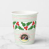 ホリーベリーガーランド赤、緑のストライプクリスマス 紙コップ (裏面)