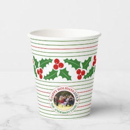 ホリーベリーガーランド赤、緑のストライプクリスマス 紙コップ