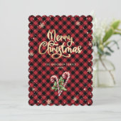 ホリーベリーキャンディーケーンスノーフレークメリークリスマス シーズンカード (スタンド正面)