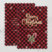 ホリーベリーキャンディーケーンスノーフレークメリークリスマス シーズンカード (正面/裏面)