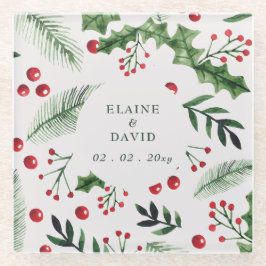 ホリーベリークリスマスウィンターウェディング ガラスコースター
