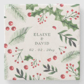 ホリーベリークリスマスウィンターウェディング ストーンコースター (正面)