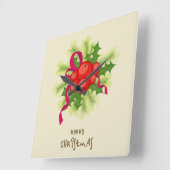 ホリーベリークリスマスウォールクロック スクエア壁時計 (傾斜)