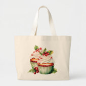 ホリーベリークリスマスカップケーキ ラージトートバッグ (正面)