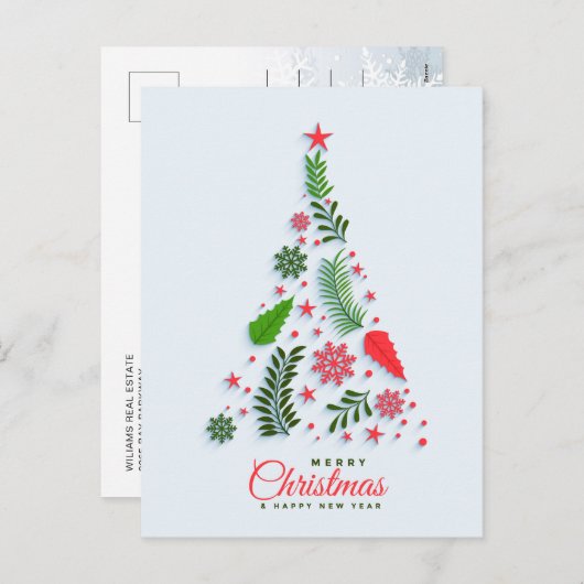 ホリーベリークリスマスツリーのグリーティ企業のング シーズンポストカード (正面/裏面)