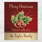 ホリーベリークリスマスパーソナライズされたレッド ワインラベル (シングルラベル)