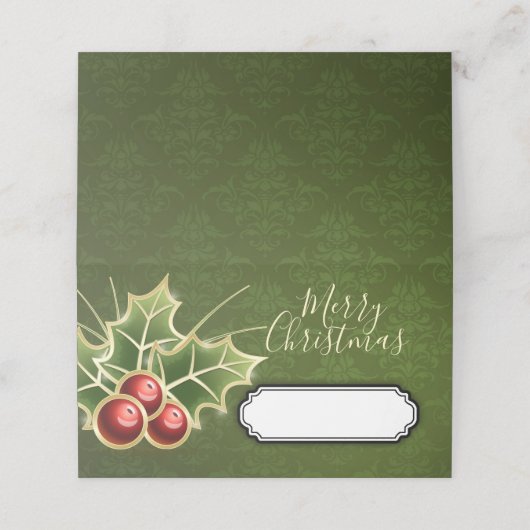 ホリーベリークリスマスパーティーパーソナライズされたグリーン プレイスカード (外部開封)