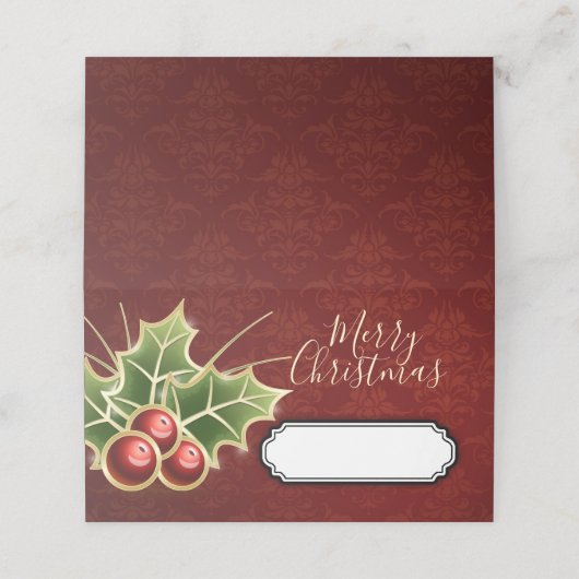 ホリーベリークリスマスパーティーパーソナライズされたレッド プレイスカード (外部開封)