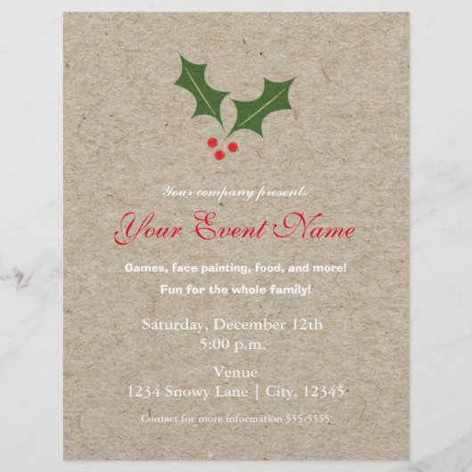 ホリーベリークリスマスホリデーイベントフライヤーポスター チラシ (正面)