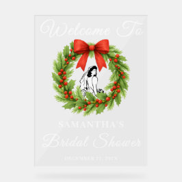 ホリーベリークリスマスリースブライダルシャワーウェルカム アクリルサイン