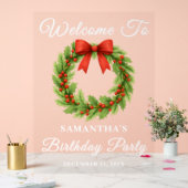 ホリーベリークリスマスリース誕生日ウェルカム アクリルサイン (ウェディング)