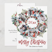 ホリーベリークリスマスリース フォトグリーティングカード 招待状 (正面/裏面)