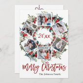 ホリーベリークリスマスリースPHOTO Greeting Card 招待状 (正面/裏面)