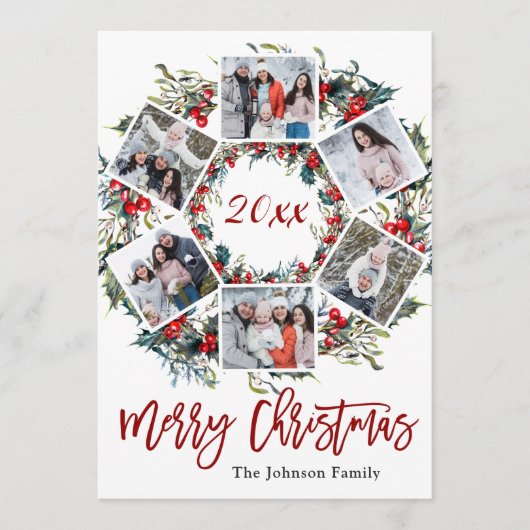 ホリーベリークリスマスリースPHOTO Greeting Card 招待状 (正面)