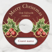 ホリーベリークリスマスレッドパーソナライズされたダマスク ワイングラスタグ (裏面)