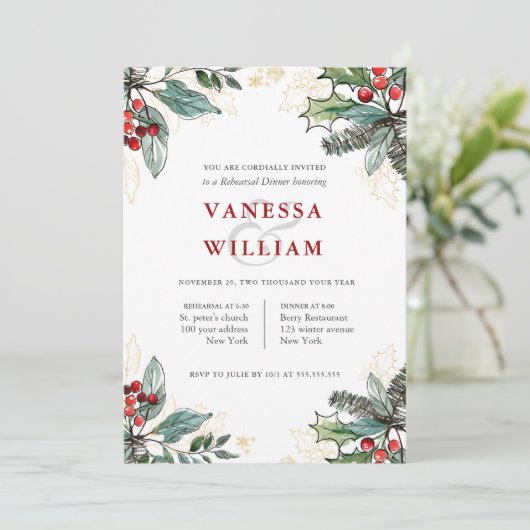 ホリーベリークリスマス結婚のリハーサルディナー 招待状 (スタンド正面)