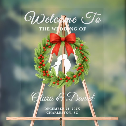 ホリーベリークリスマス結婚リースの歓迎 アクリルサイン (ニュートラル)