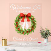 ホリーベリークリスマス結婚リースの歓迎 アクリルサイン (ウェディング)