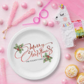 ホリーベリーグラデーションレッドスクリプトメリークリスマス ペーパープレート (パーティー)